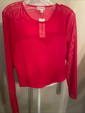 The Drop Women's Red Long-Sleeve Mesh Heart Top